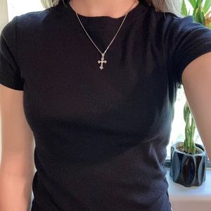 plain black t-shirt with high crew neck